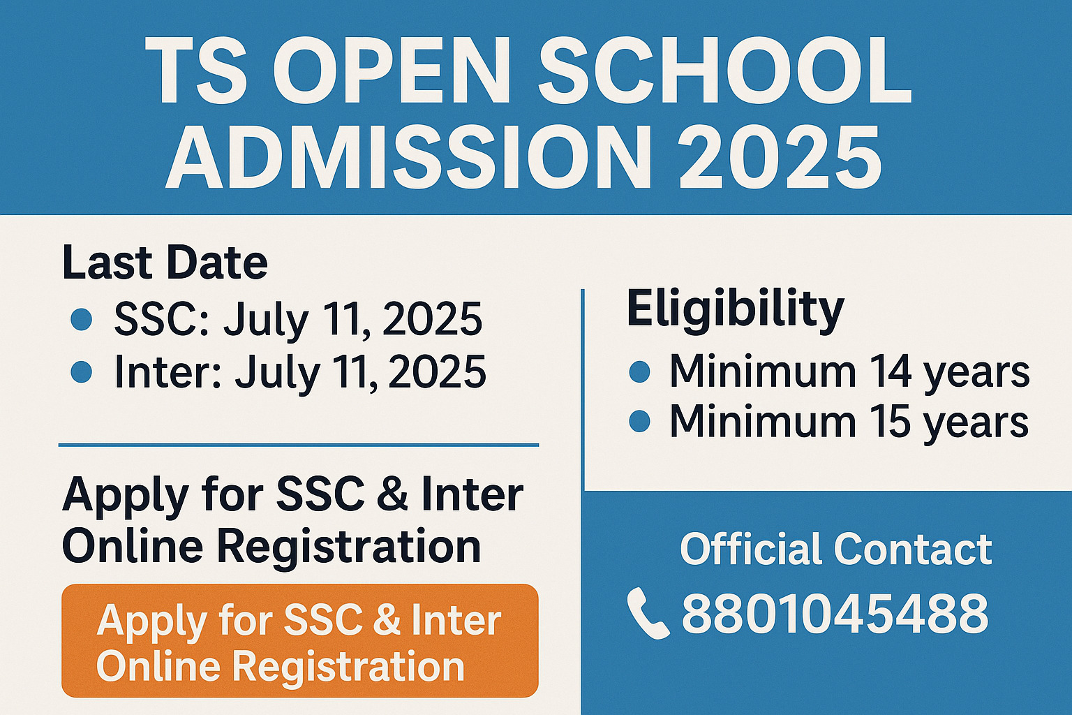 TS Open School Admission 2025 – Apply for SSC & Inter | Call 8801045488